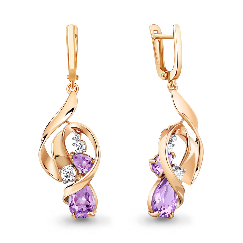 

Серьги из серебра с аметистом\фианитом Aquamarine Aquamarine 4760504А_925_з, 4760504А_925_з