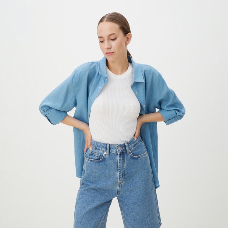 

Рубашка женская Maison David BLN923 голубая XS, Голубой, BLN923