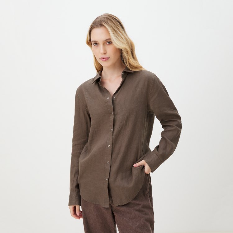 

Рубашка женская Maison David BLN923 коричневая M, Коричневый, BLN923