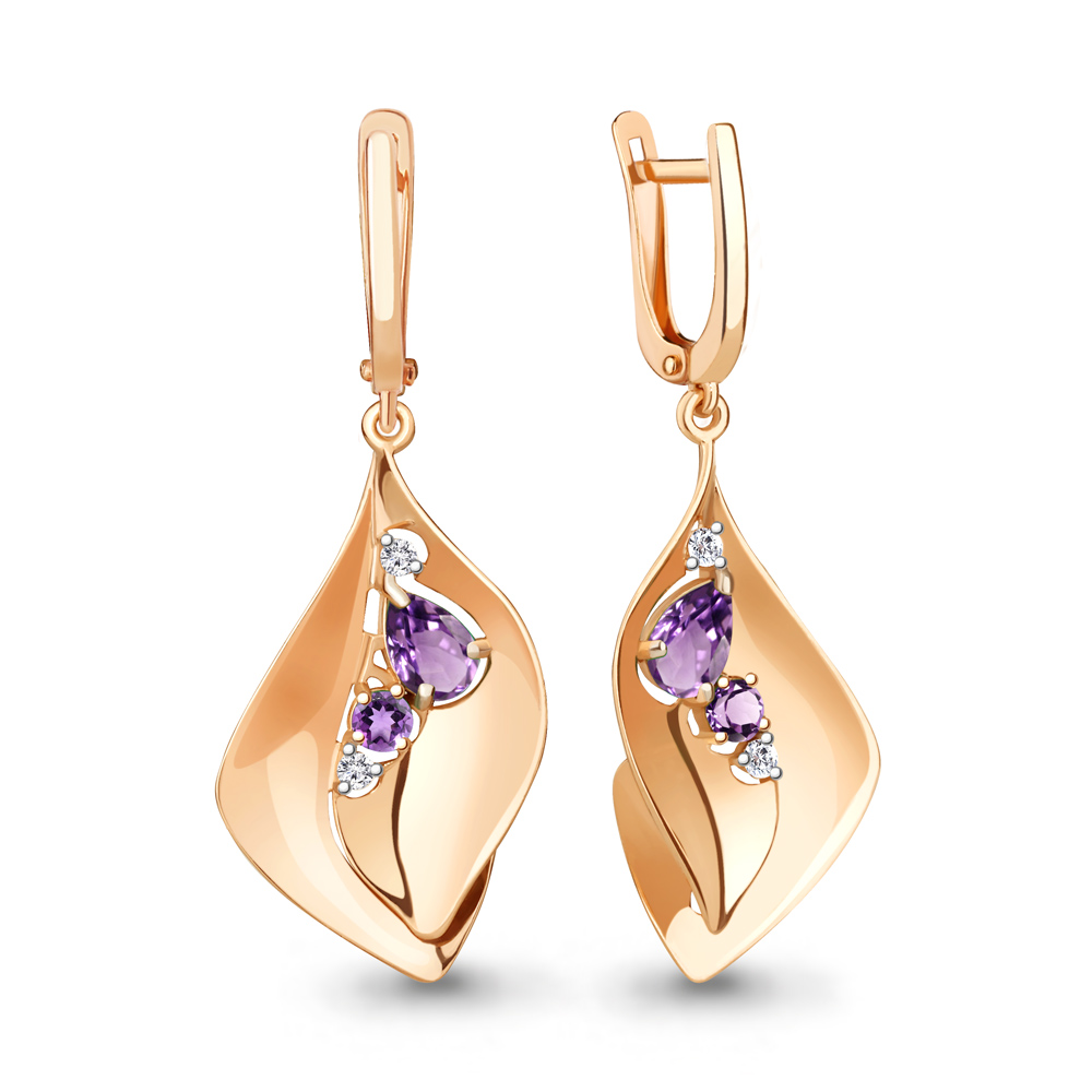

Серьги из серебра с аметистом\фианитом Aquamarine Aquamarine 4760404А_925_з, 4760404А_925_з