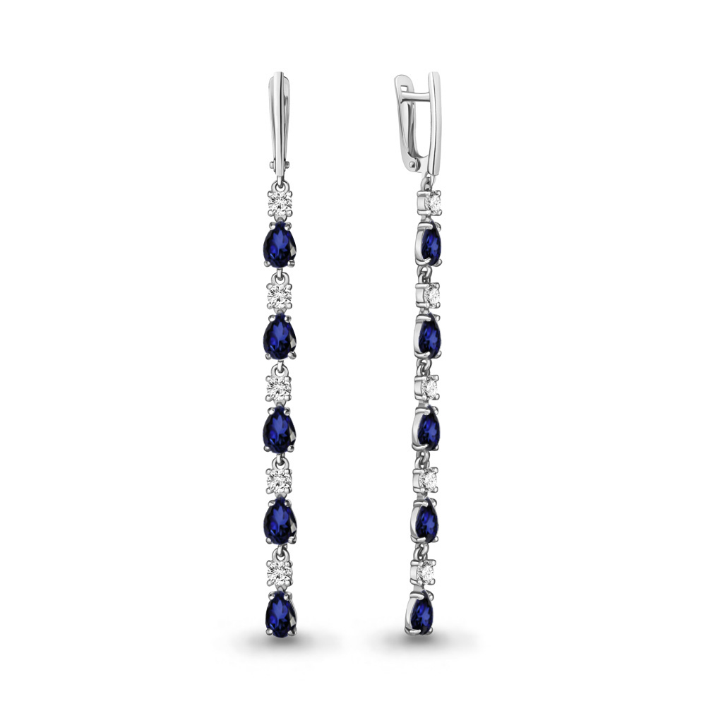

Серьги из серебра с фианитом\сапфиром искусственным Aquamarine Aquamarine 47602АБ_925_р, 47602АБ_925_р