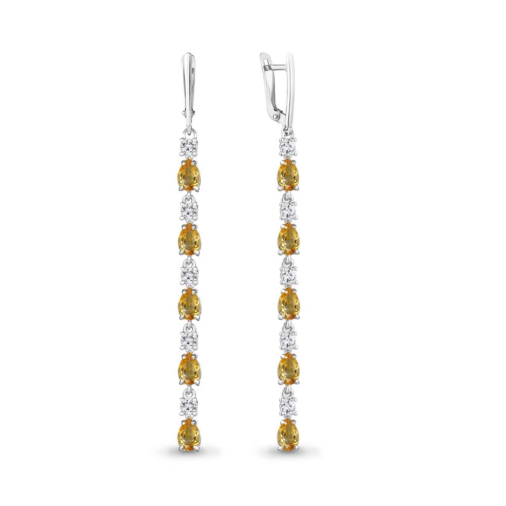 

Серьги из серебра с цитрином\фианитом Aquamarine Aquamarine 4760206А_925_р, 4760206А_925_р
