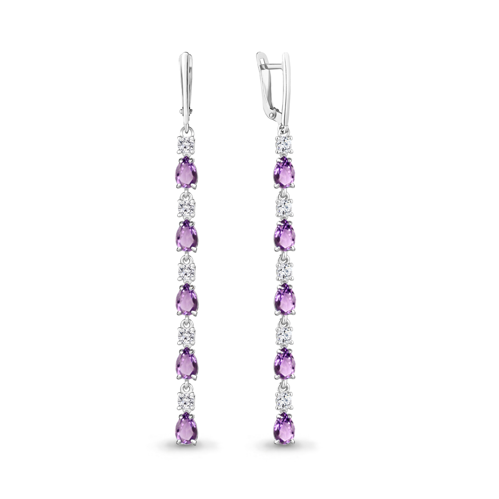 

Серьги из серебра с аметистом\фианитом Aquamarine Aquamarine 4760204А_925_р, 4760204А_925_р