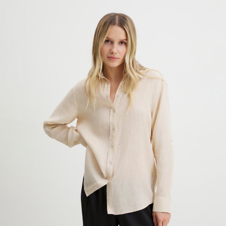 

Рубашка женская Maison David BLN923 бежевая XS, Бежевый, BLN923