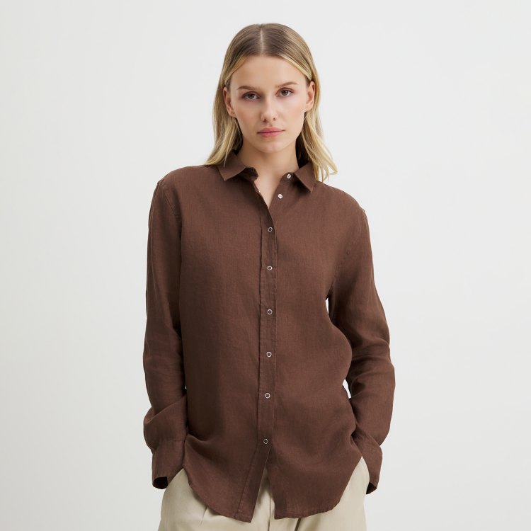 

Рубашка женская Maison David BLN923 коричневая S, Коричневый, BLN923