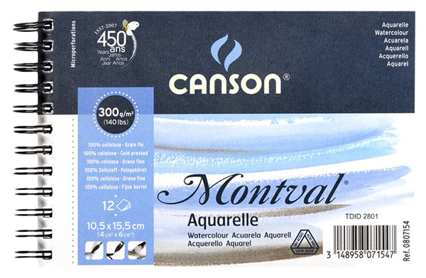 

Альбом Canson Montval Fin для акварели на спирали 10,5 х 15,5 см 12 л 300 г