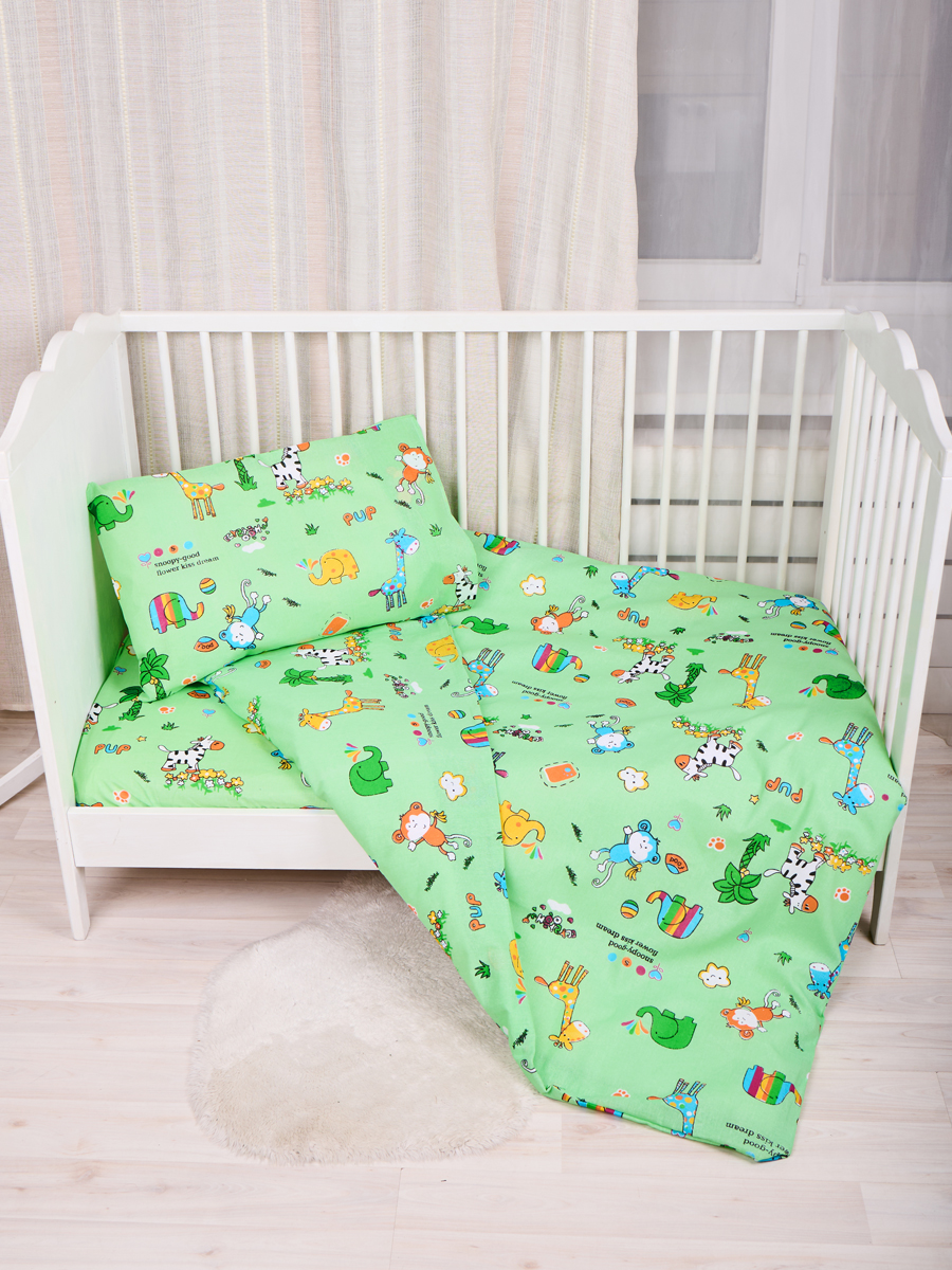 фото Комплект постельного белья для новорожденного радужный сонный гномик, зеленый