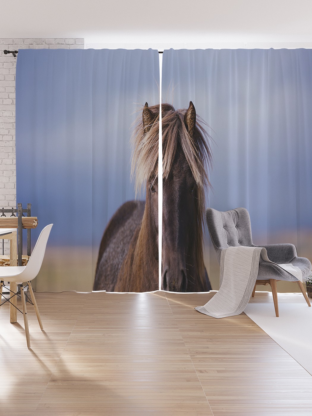 фото Шторы под лён joyarty "дикая лошадь", серия oxford delux, 340х265 см