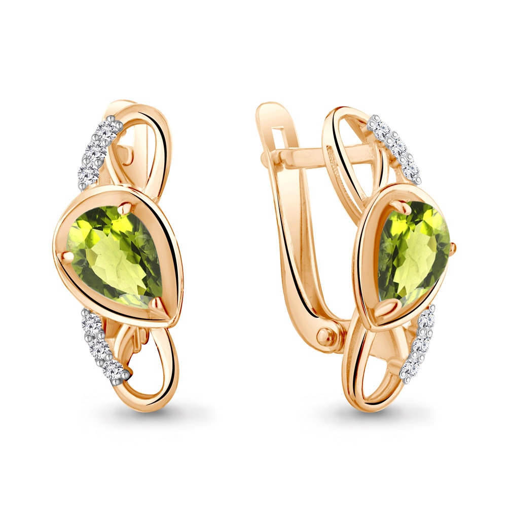 

Серьги из серебра с хризолитом\фианитом Aquamarine Aquamarine 4758907А_925_з, 4758907А_925_з