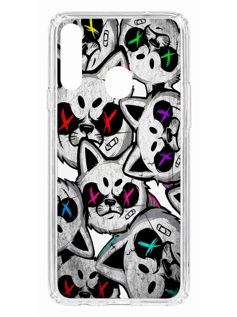 

Чехол на Samsung Galaxy A20S Kruche Print Angry Cats, Прозрачный;разноцветный;черный;белый