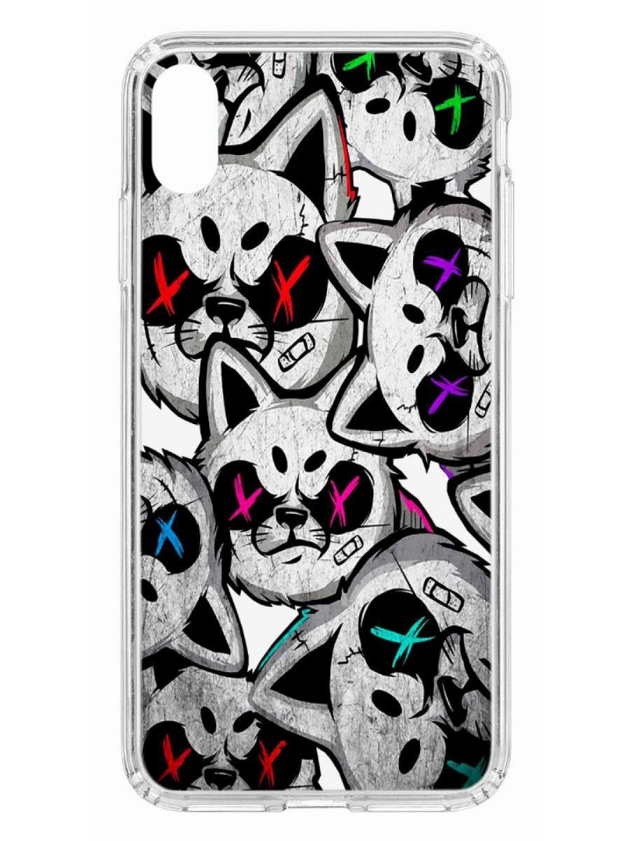 

Чехол на Apple iPhone XS Max Kruche Print Angry Cats, Прозрачный;разноцветный;черный;белый