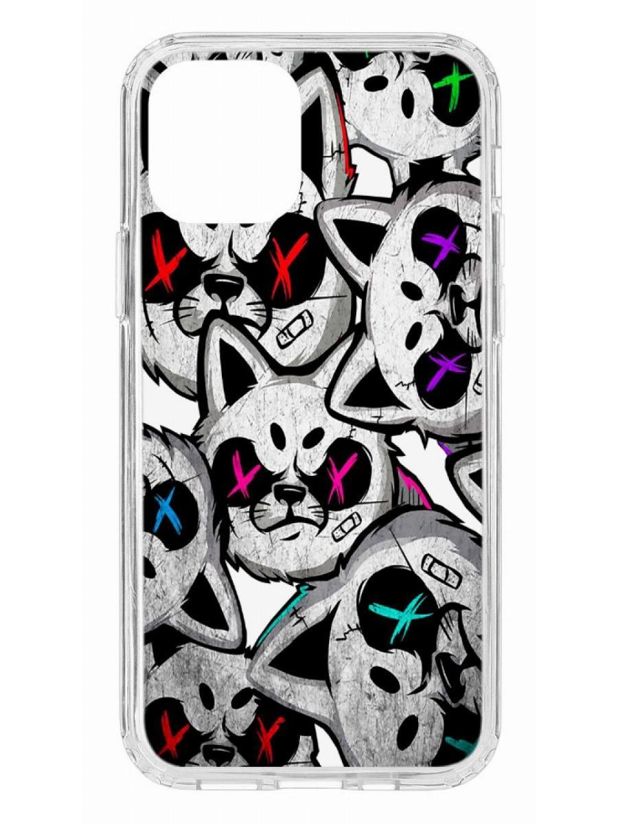 

Чехол на iPhone 12 Kruche Print Angry Cats, Прозрачный;разноцветный;черный;белый