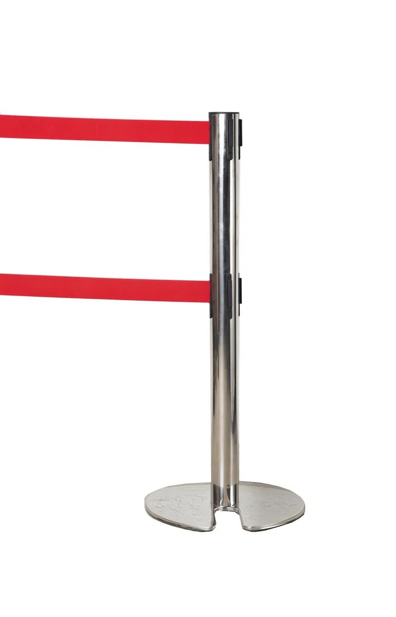 Мобильная стойка с двумя лентами, 15-1-2 мобильная стойка ограждения с вытяжной красной лентой 5 метров 15 1 7