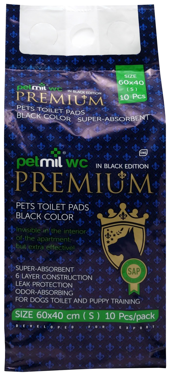 

Пеленки для животных Petmil Black Premium с суперабсорбентом 60х40 см, 10 шт, Черный
