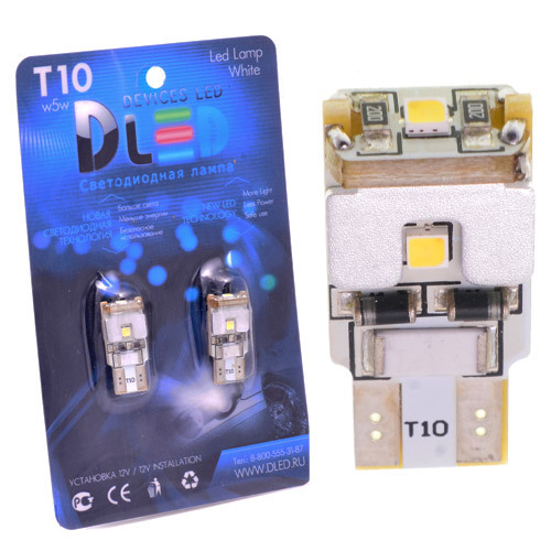 

Светодиодная автомобильная лампа T10 - W5W - 3 SMD 2323 ( с обманкой) (Комплект 2 лампы.), T10 - W5W - 3 SMD 2323 ( с обманкой)