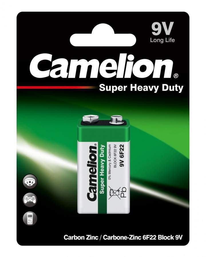 Элемент питания Camelion HEAVY DUTY Green 6F22 BL1 (арт. 3809) элемент питания daewoo heavy duty 6f22 1s арт 771680