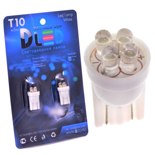 

Светодиодная автомобильная лампа T10 - W5W - 4 Dip-Led (Комплект 2 лампы.) зеленая, T10 - W5W - 4 Dip-Led зеленая