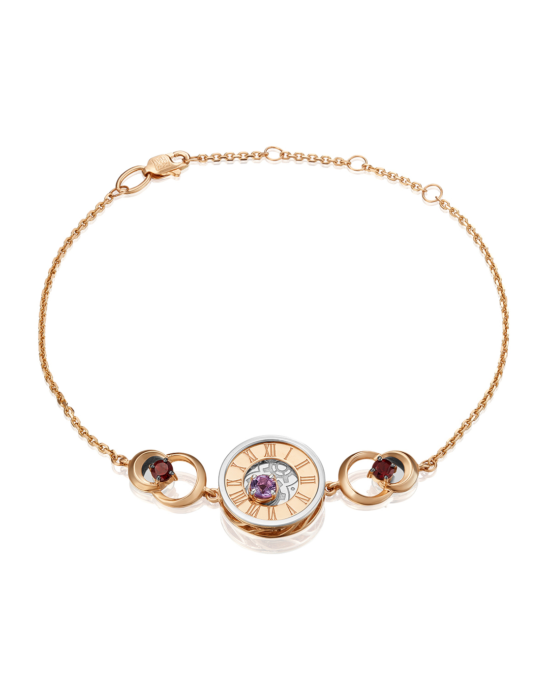 

Браслет из золота р. 21 PLATINA jewelry 05-0673-00-257-1111-76, гранат\аметист, 05-0673-00-257-1111-76