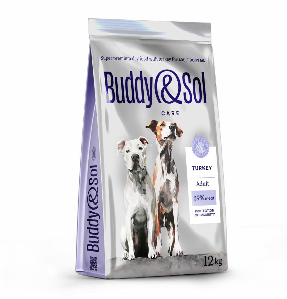 Сухой корм для собак Buddy&Sol Care Adult M/L, для средних и крупных пород, индейка, 12 кг