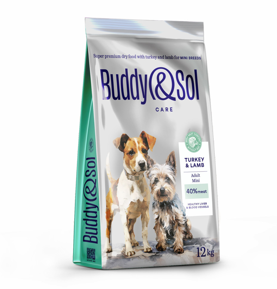 Сухой корм для собак Buddy&Sol Care Adult Mini мелких пород с индейкой и ягненком, 12 кг