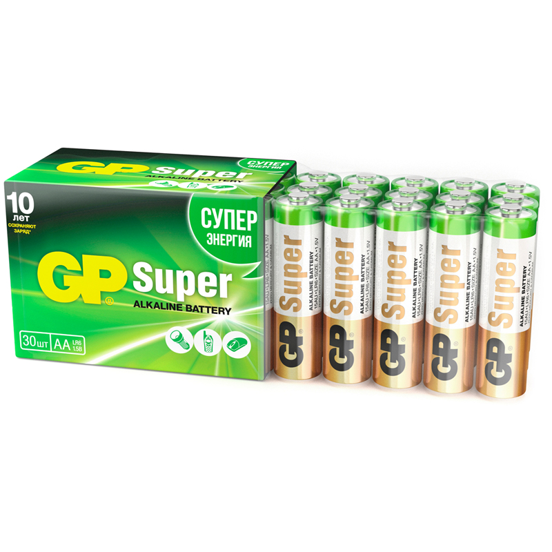Батарейка GP Super AA (LR06) 15A алкалиновая, SB30 (арт. 324195) батарейка gp batteries super аа пальчиковая lr6 1 5 в 20 шт