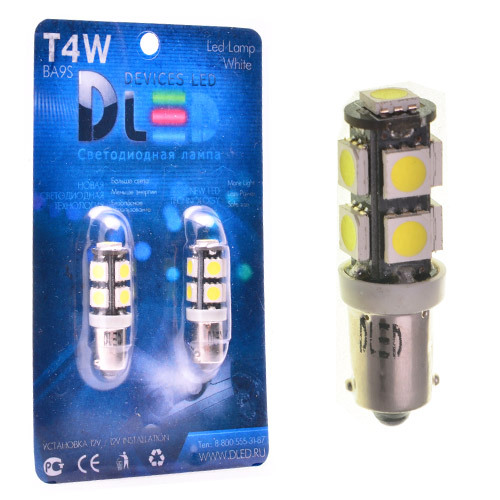 

Светодиодная автомобильная лампа T4W - 9 SMD 5050 Black (Комплект 2 лампы.), T4W - 9 SMD 5050 Black