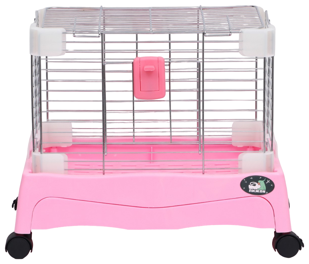 Клетка для грызунов Flando, с колесами и выдвижным поддоном, розовая, 49х33х37 см