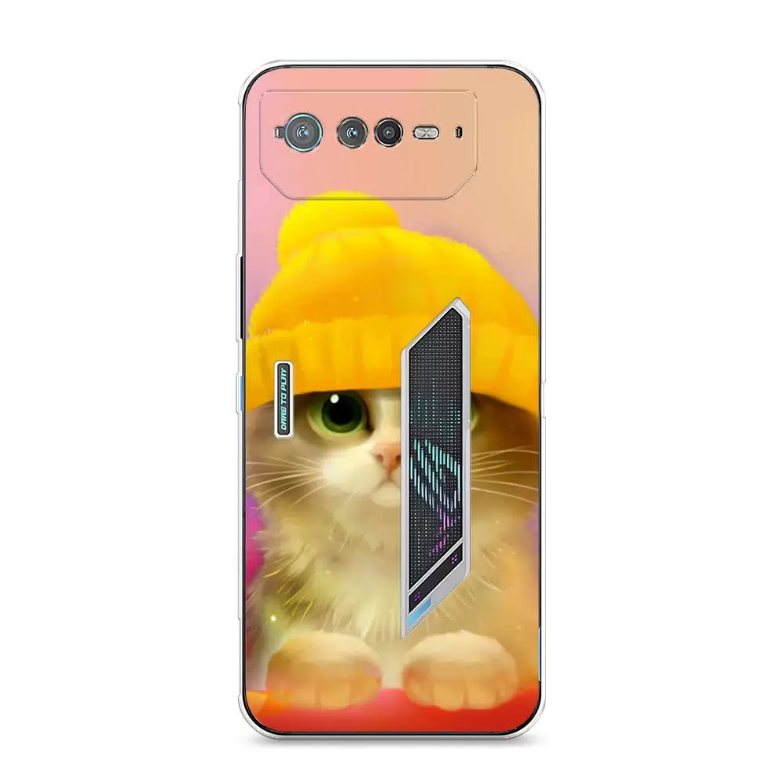 

Чехол Awog на Asus ROG Phone 6 "Котенок в желтой шапке", Желтый;розовый;бежевый, 44650-2