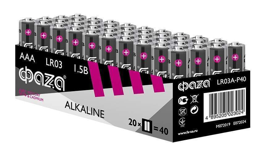 Элемент питания ФАЗА LR03/286 BULK40 Alkaline (арт. 721632) элемент питания фаза lr6 316 4s display super alkaline 96 384 арт 693031