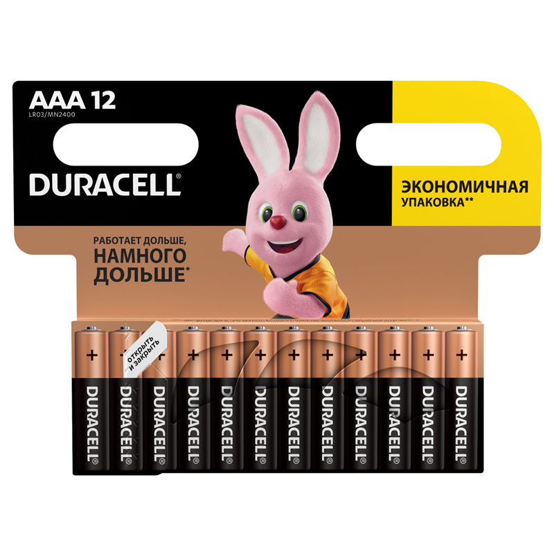 Батарейка Duracell Basic AAA (LR03) алкалиновая, 12BL (арт. 186862) батарейки щелочные duracell lr14 c basic 2 шт