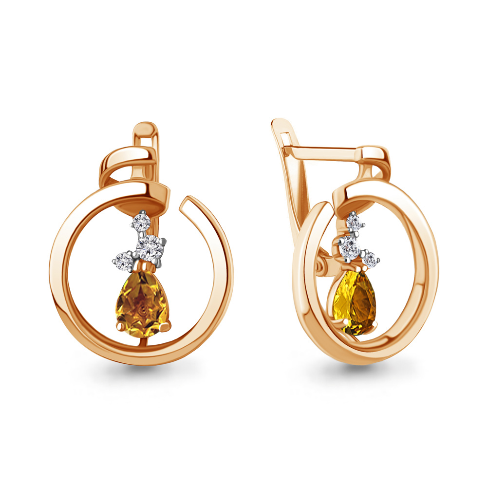 

Серьги из серебра с цитрином\фианитом Aquamarine Aquamarine 4758506А_925_з, 4758506А_925_з