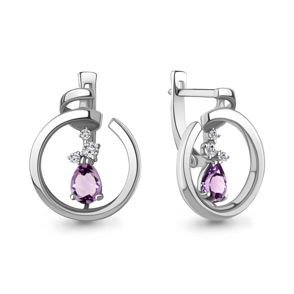 

Серьги из серебра с аметистом\фианитом Aquamarine Aquamarine 4758504А_925_р, 4758504А_925_р