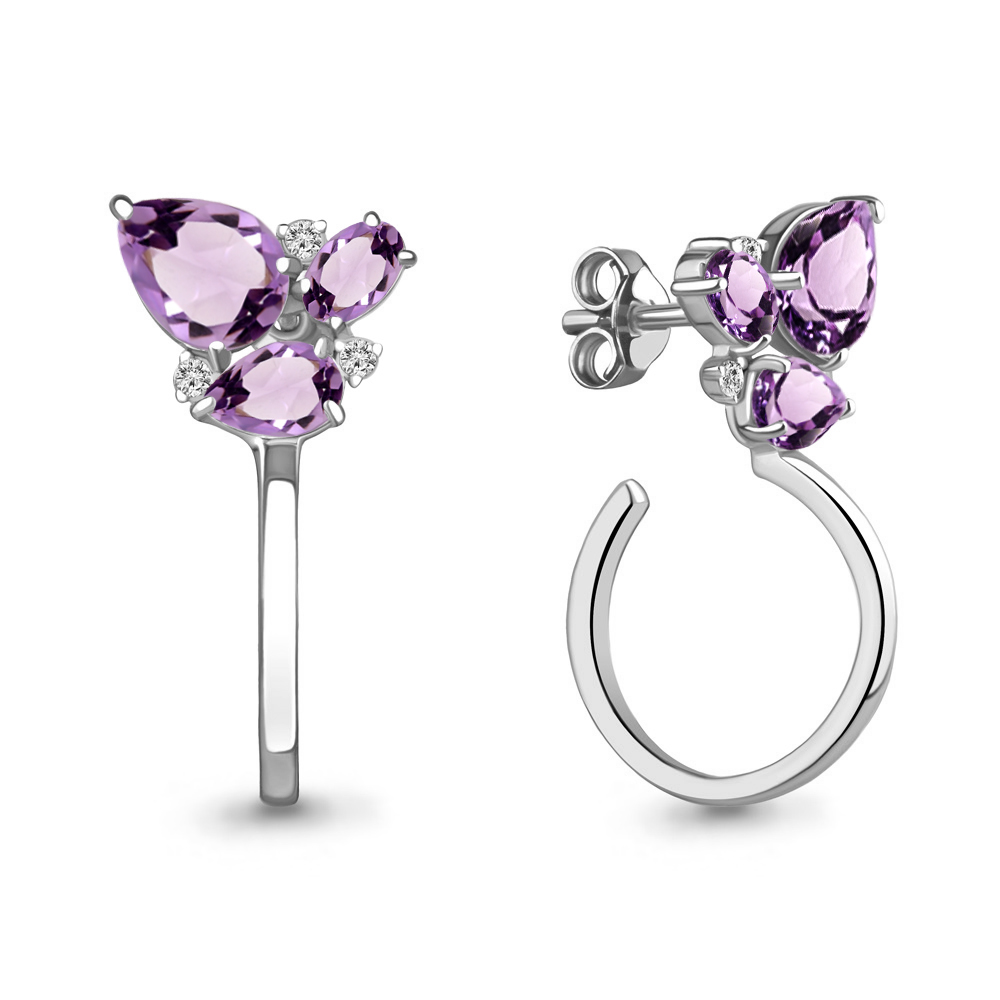 

Серьги из серебра с аметистом\фианитом Aquamarine Aquamarine 4758404А_925_р, 4758404А_925_р