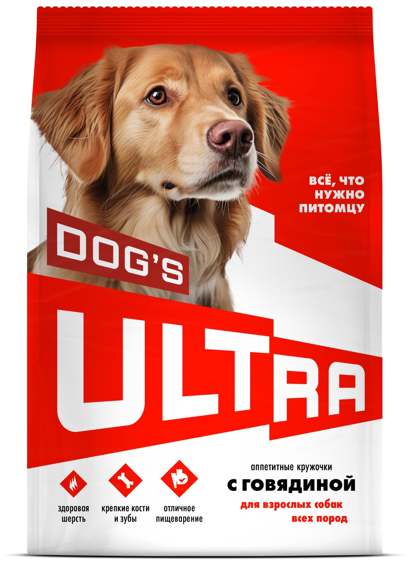 Сухой корм для собак ULTRA полнорационный, для взроcлых, всех пород, с говядиной, 3 кг