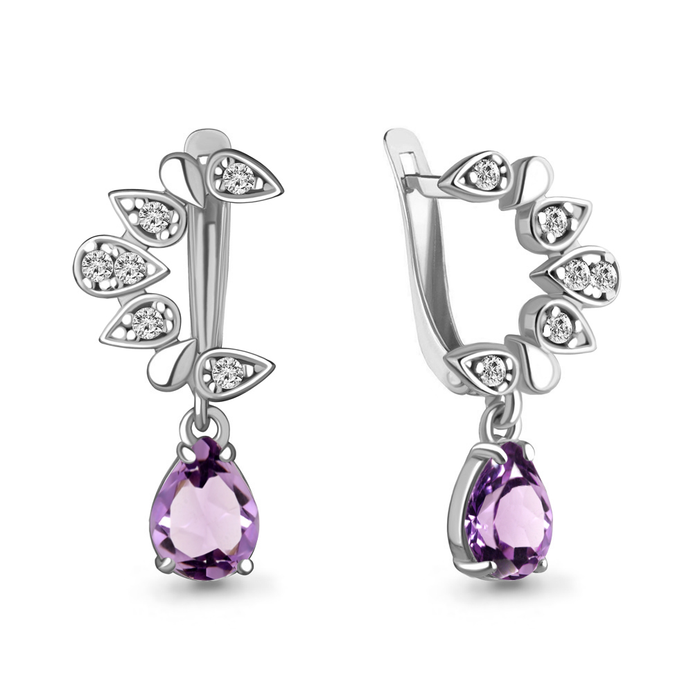 

Серьги из серебра с аметистом\фианитом Aquamarine Aquamarine 4758004А_925_р, 4758004А_925_р