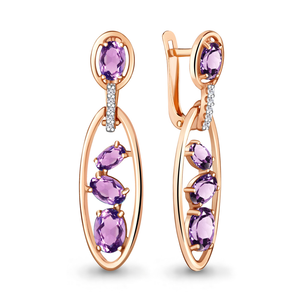 

Серьги из серебра с аметистом\фианитом Aquamarine Aquamarine 4757904А_925_з, 4757904А_925_з