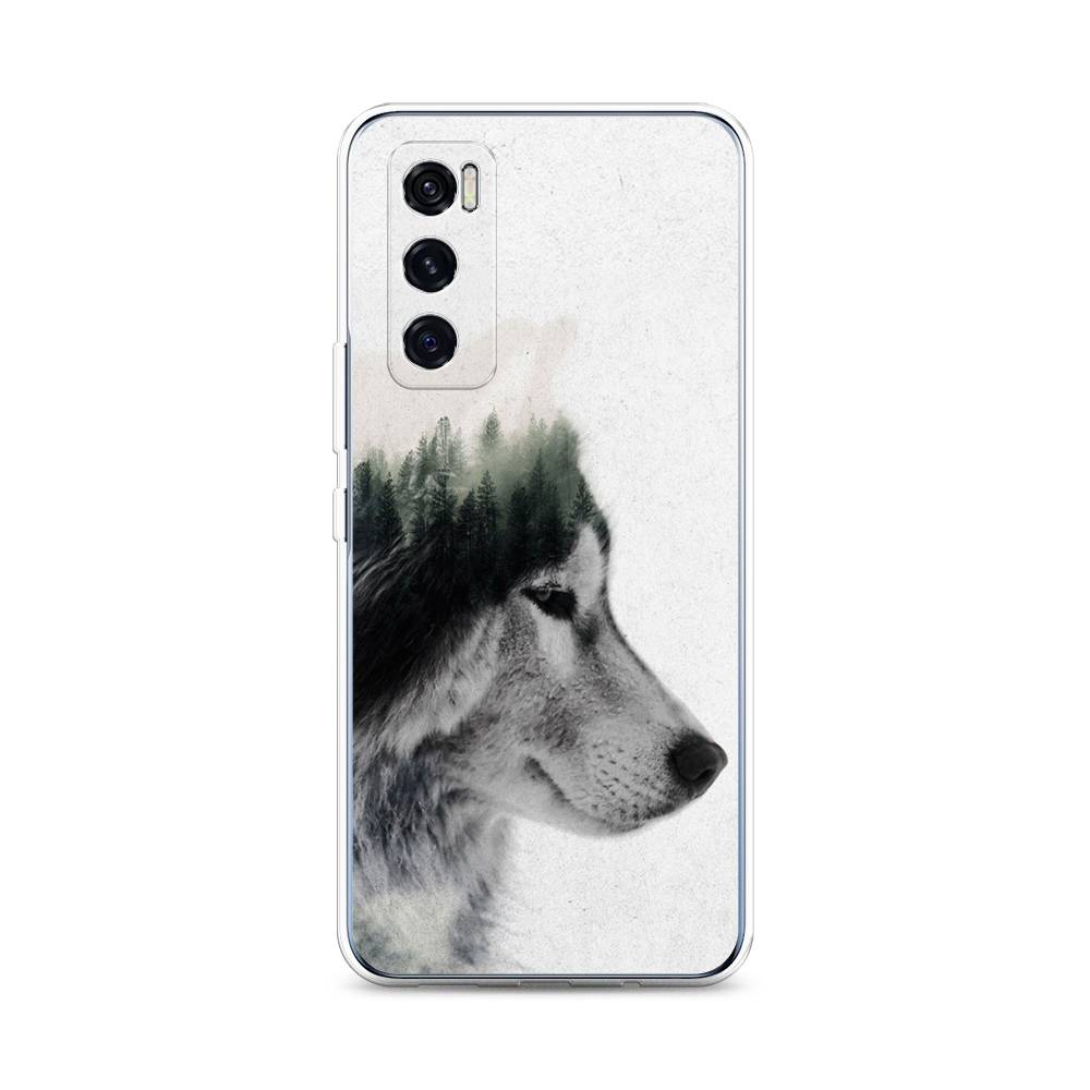 

Чехол на Vivo V20 SE "Волк лес", Серый;белый, 263550-1