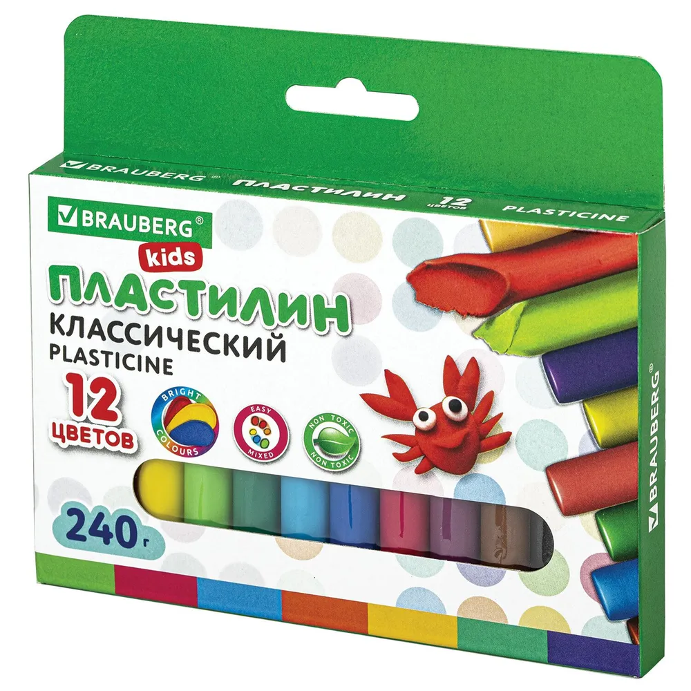 

Пластилин 12цв 240г, картон, BRAUBERG KIDS