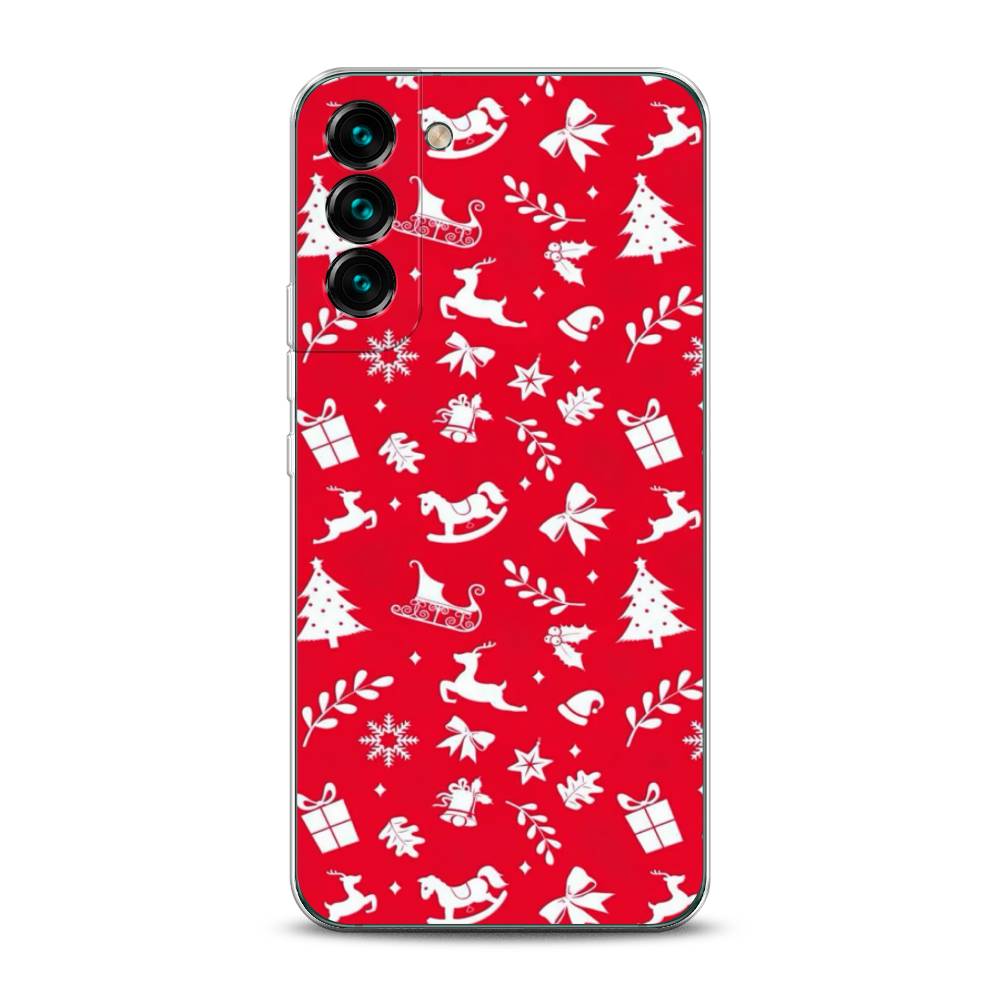 

Чехол на Samsung Galaxy S22 "Красный новогодний фон", Красный;белый, 2103850-5