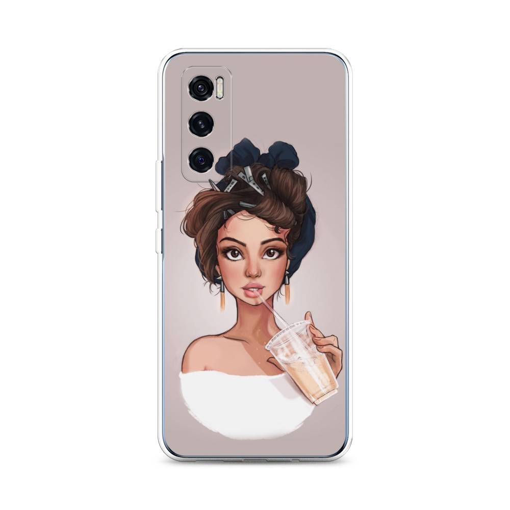 

Чехол на Vivo V20 SE "Девушка с фраппе", Серый, 263550-6