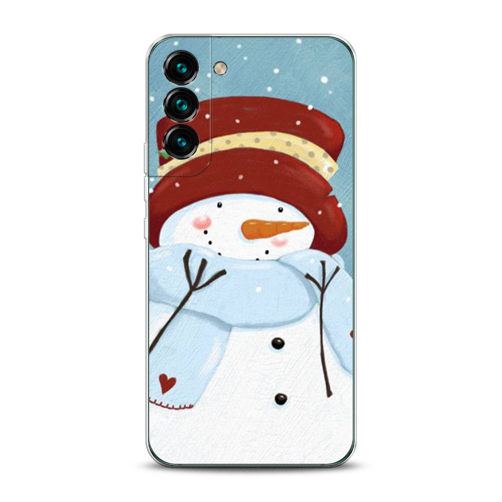 

Чехол на Samsung Galaxy S22 "Застенчивый снеговик", Голубой;белый;красный, 2103850-5