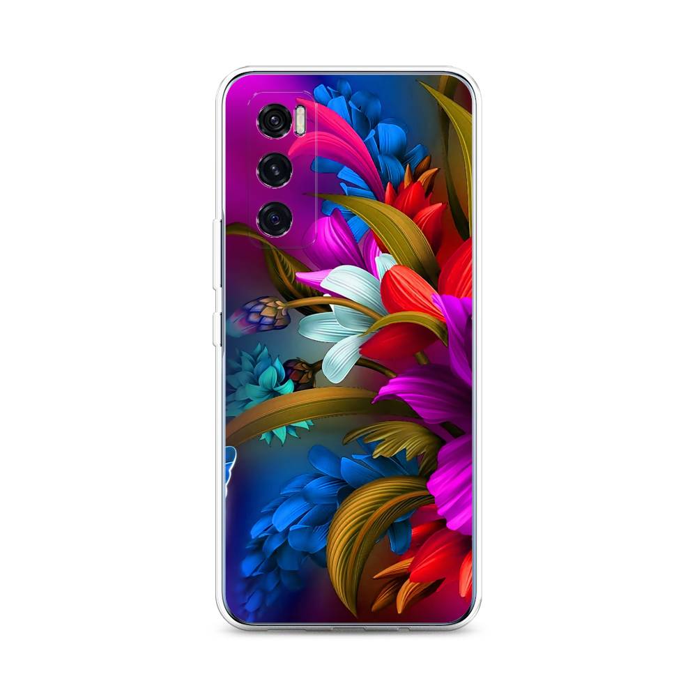 

Чехол на Vivo V20 SE "Фантастические цветы", Фиолетовый;красный;синий, 263550-2