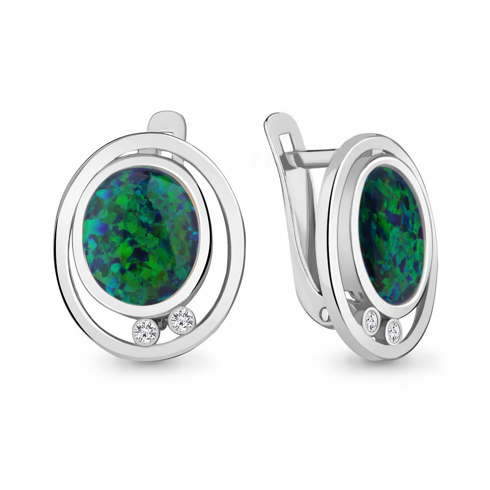 

Серьги из серебра с опалом искусственным\фианитом Aquamarine Aquamarine 4756196А_925_р, 4756196А_925_р