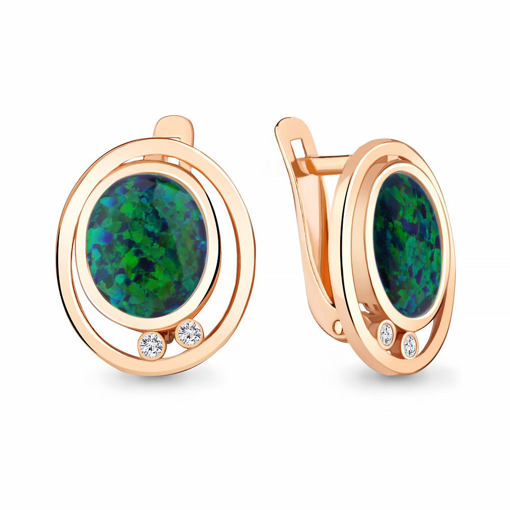 

Серьги из серебра с опалом искусственным\фианитом Aquamarine Aquamarine 4756196А_925_з, 4756196А_925_з