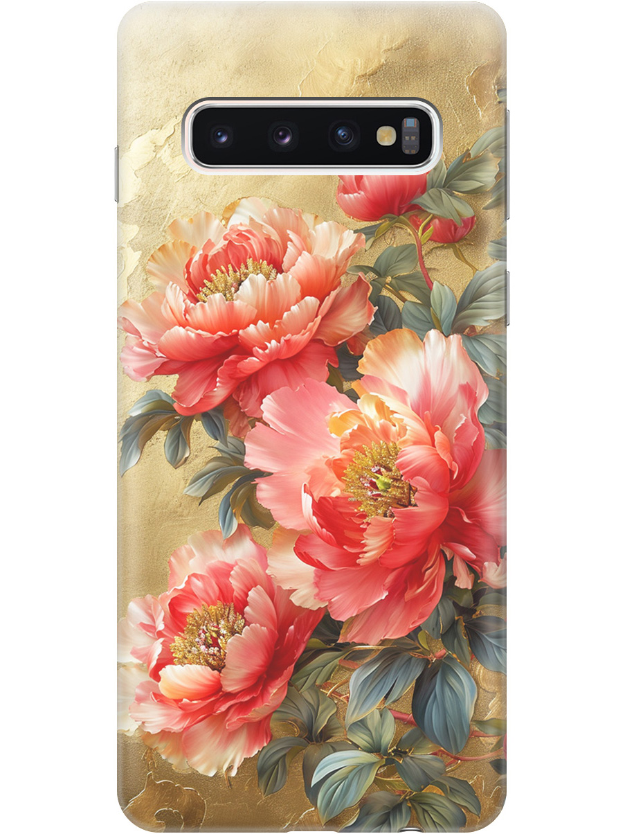 

Силиконовый чехол на Samsung Galaxy S10 с принтом "Винтажные пионы", Прозрачный;зеленый;золотистый;красный, 720461323