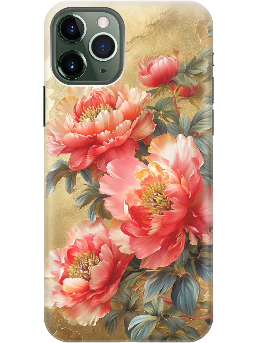 

Силиконовый чехол на Apple iPhone 11 Pro Max с принтом "Винтажные пионы", Прозрачный;зеленый;золотистый;красный, 721799723