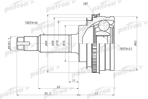 

ШРУС наружный с кольцом ABS 23x56x26 ABS:48T TOYOTA COROLLA AE100/EE100/CE100 91-97