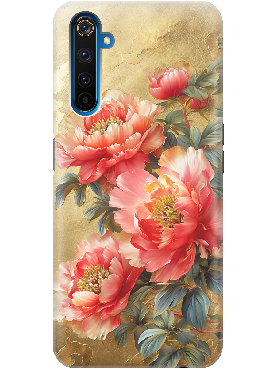 

Силиконовый чехол на Realme 6 Pro с принтом "Винтажные пионы", Прозрачный;зеленый;золотистый;красный, 726149523