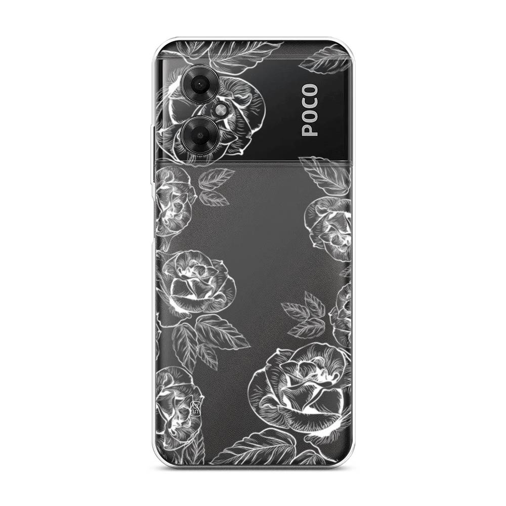 

Чехол на Xiaomi Poco M4 5G "Розы графика", Черный;серый, 316550-2
