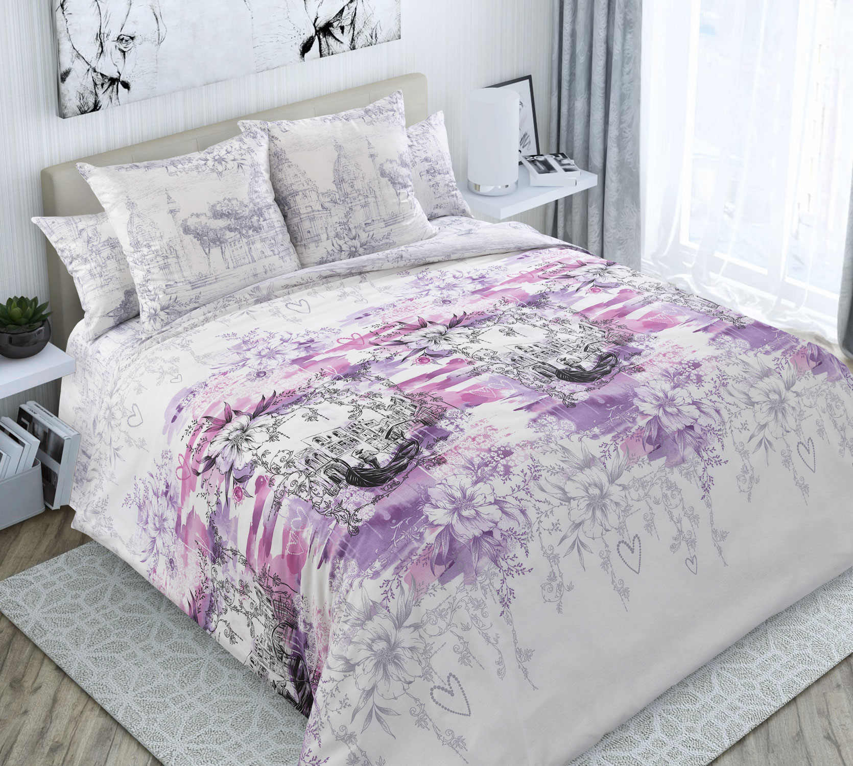фото Постельное белье «прогулка по венеции 1 роз. 3250пн» 2-спальное с европростыней текс-дизайн